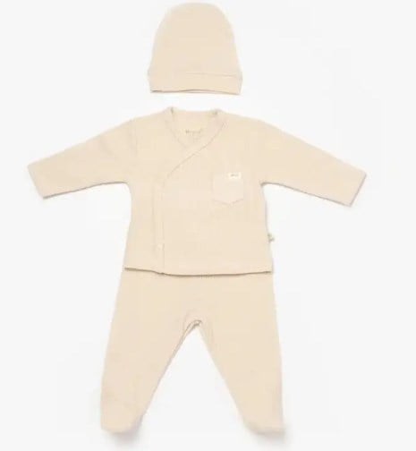 Bibaby Organik Zıbın Takımı 3lü Waffle Smile  Bej