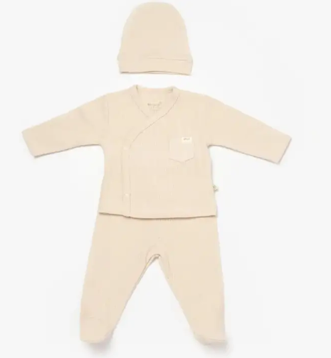 Bibaby Organik Zıbın Takımı 3lü Waffle Smile  Bej