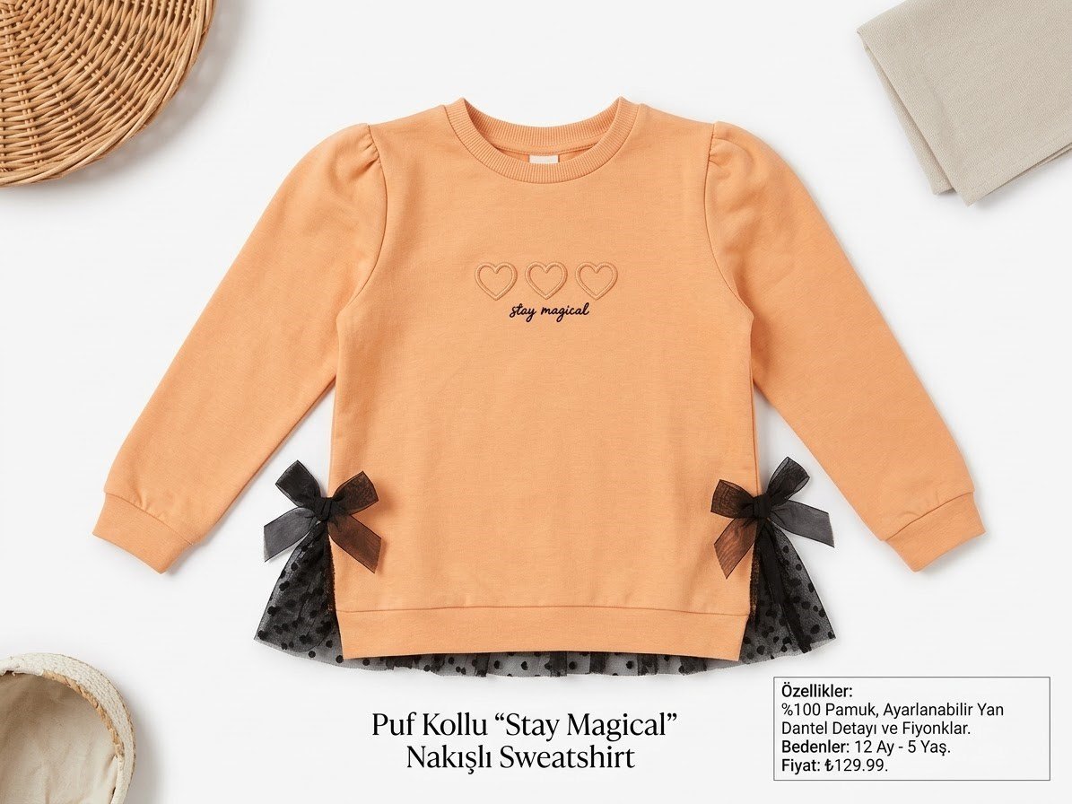 Divonette Sweatshirt Kalp Desenli Turuncu