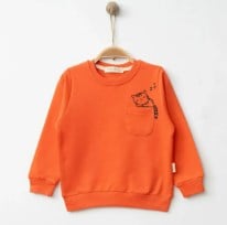 Hira Sweatshirt Uykucu Kedi Baskılı Mercan