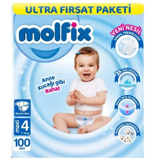 Molfix Bebek Bezi 3D 4 Beden Maxi 7-14 Kg 100lü Ultra Fırsat Paketi
