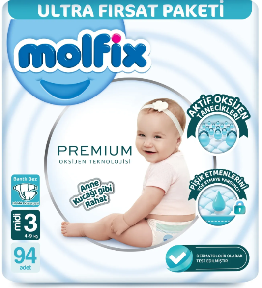 Molfix Premium Bebek Bezi 3 Beden Midi 94lü Ultra Fırsat Paketi