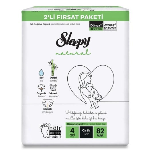 Sleepy Bebek Bezi Natural 4 Beden Maxi 7-14 Kg 82li Fırsat Paket 
