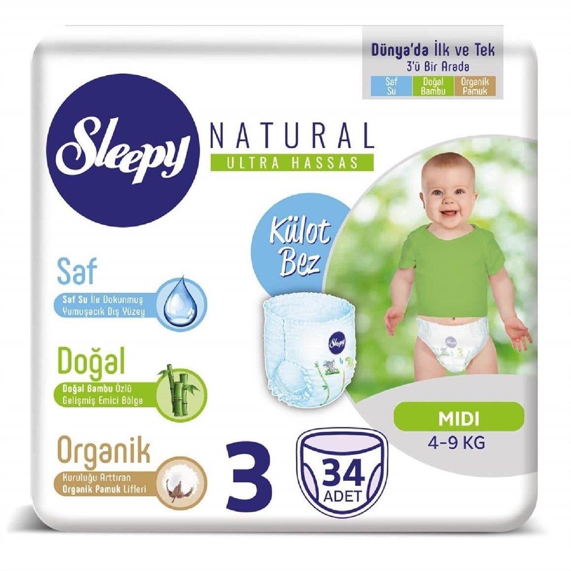 Sleepy Natural Külot Bebek Bezi 3 Beden Midi 34lü