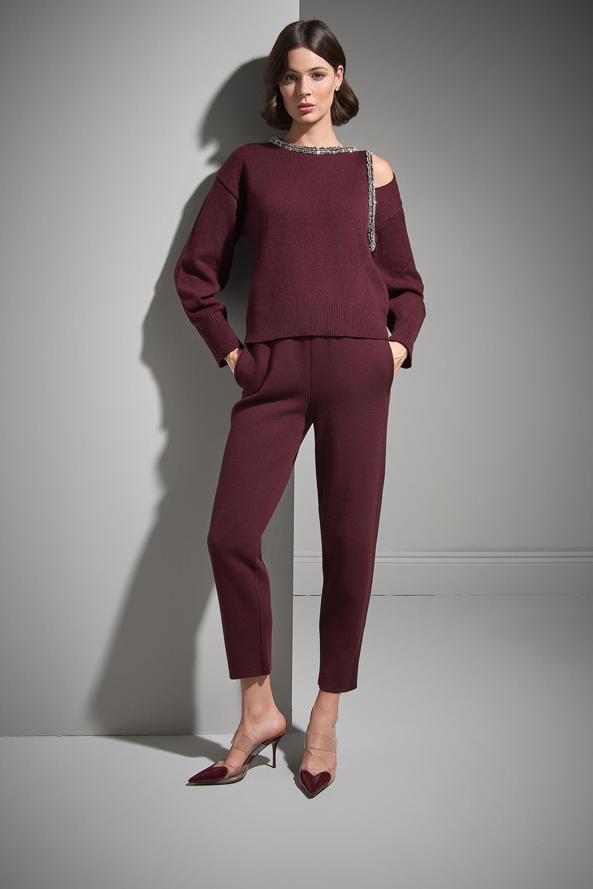 Beli Kordonlu Cepli Triko Pantolon