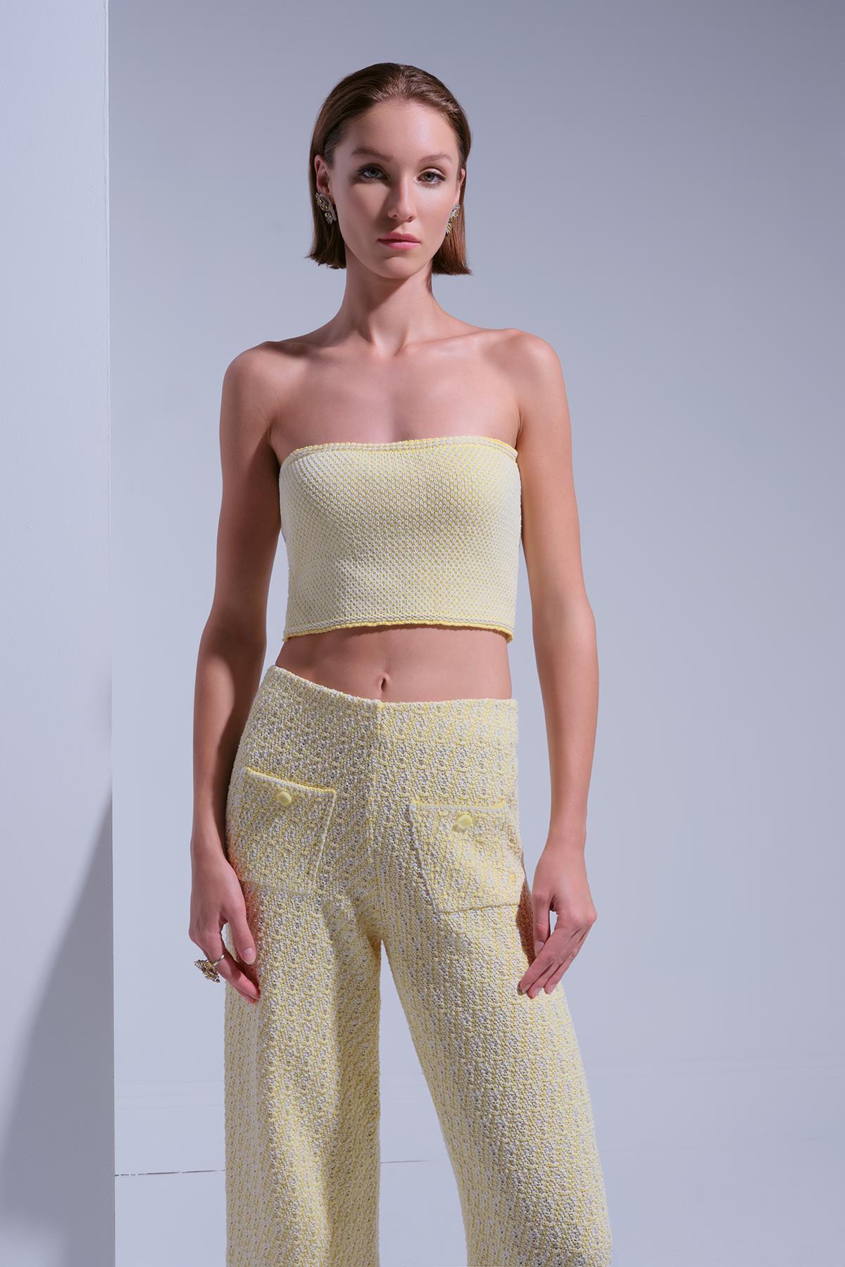 Çıkarılabilir Askılı Sarı Crop Top