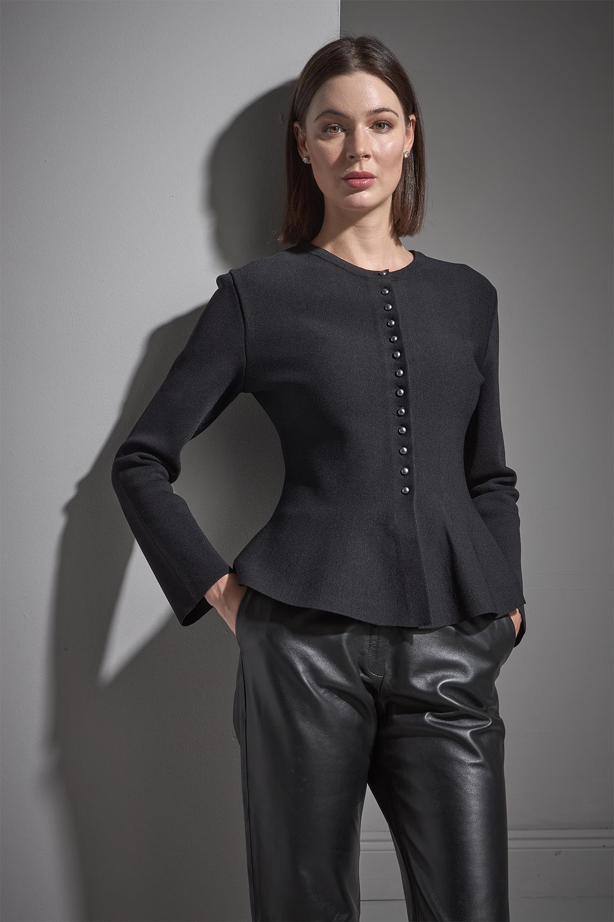 Düğmeli Peplum Triko Ceket