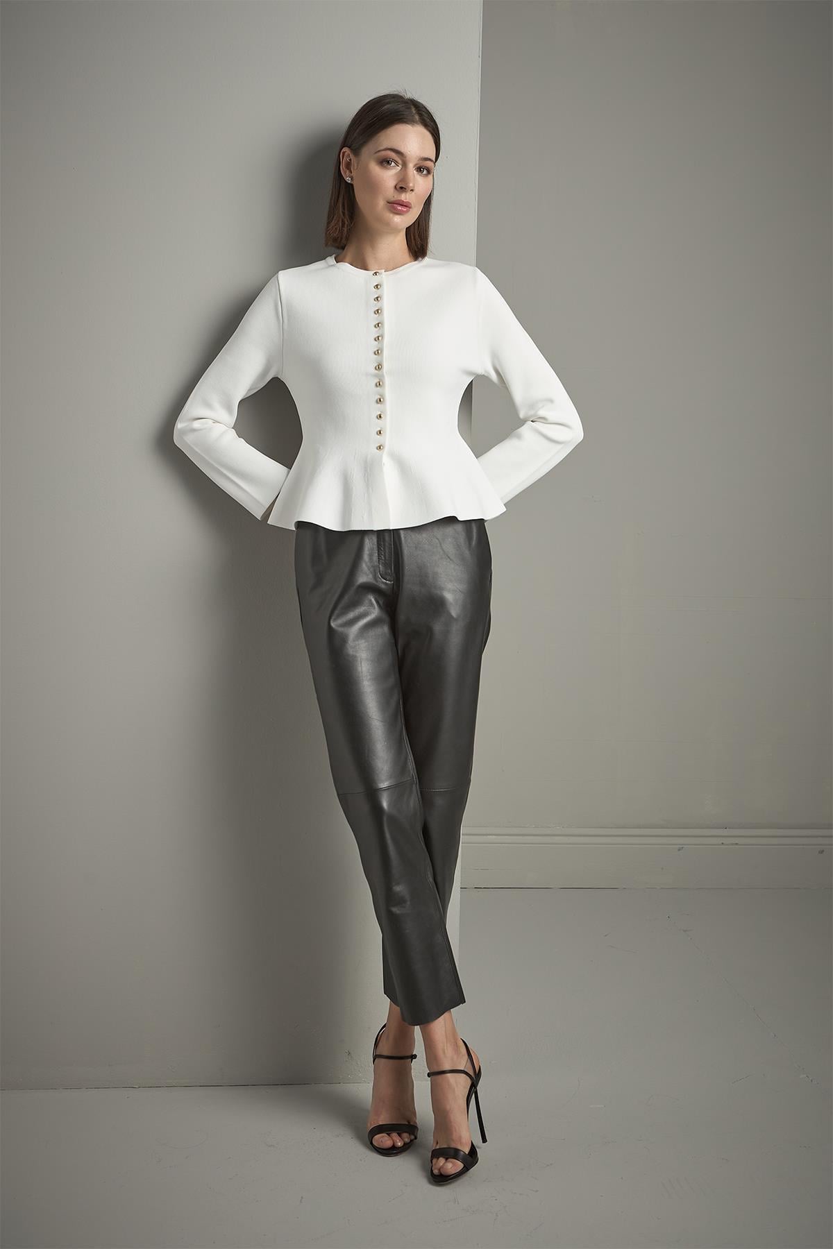 Düğmeli Peplum Triko Ceket