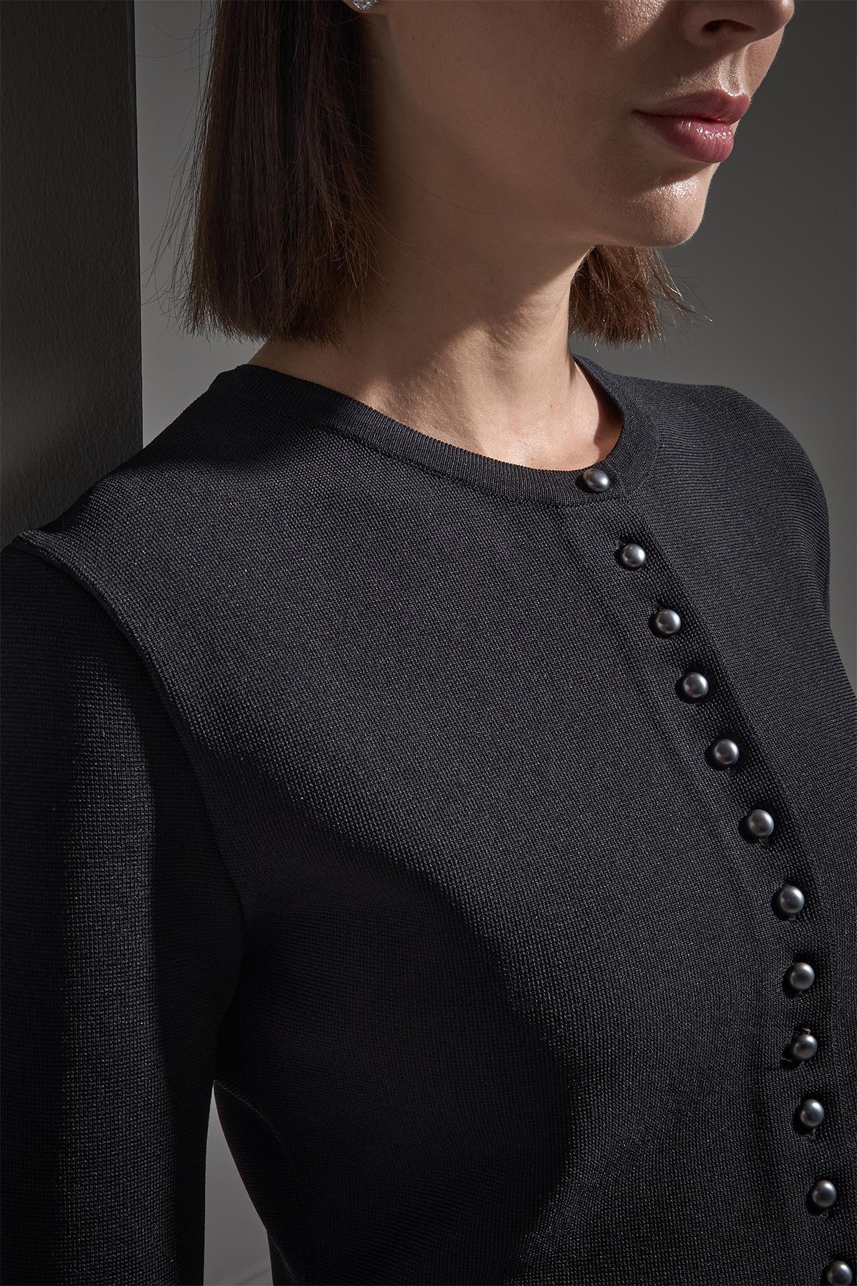 Düğmeli Peplum Triko Ceket