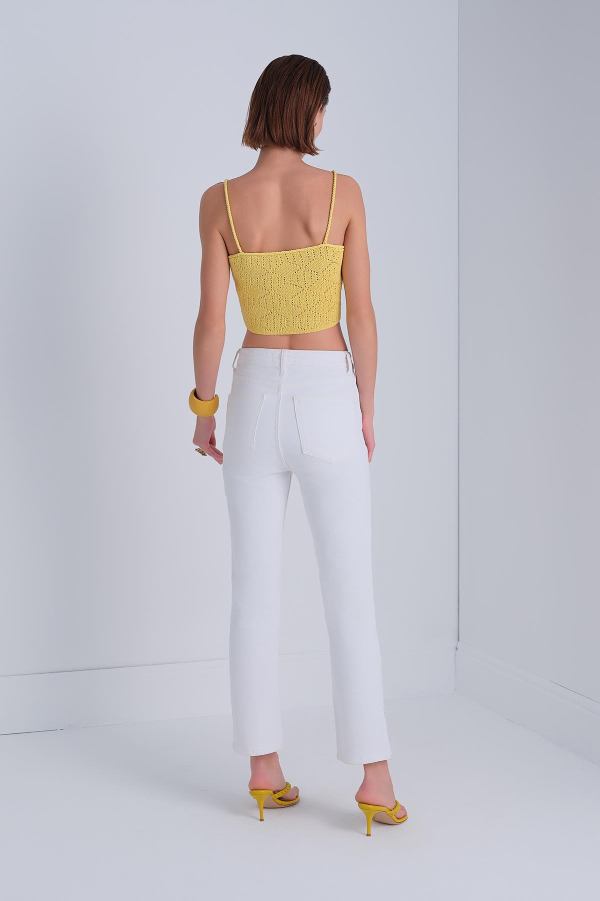 İp Askılı Sarı Crop Top