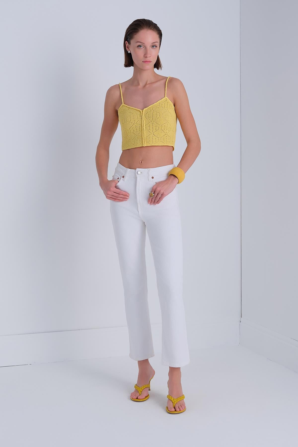 İp Askılı Sarı Crop Top