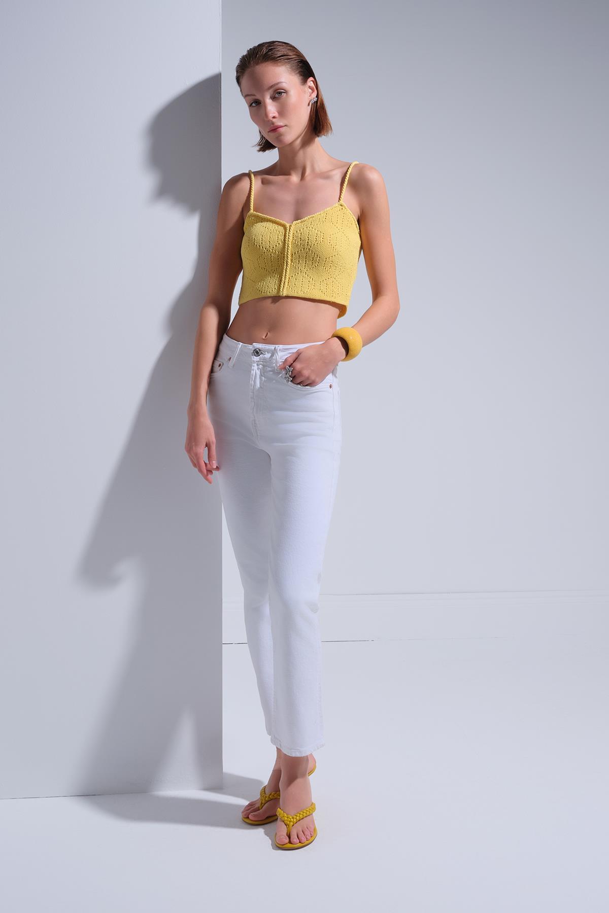İp Askılı Sarı Crop Top