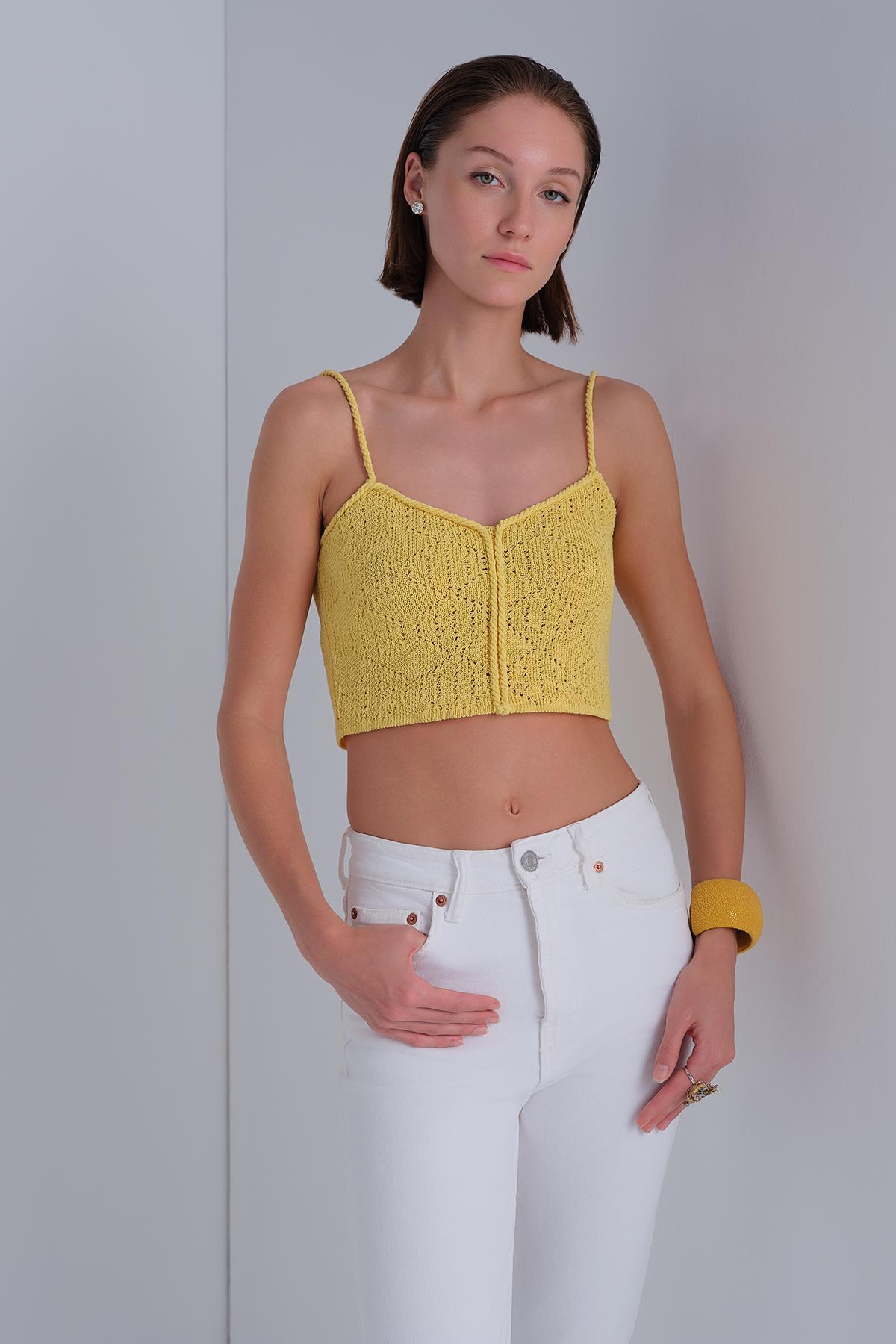 İp Askılı Sarı Crop Top