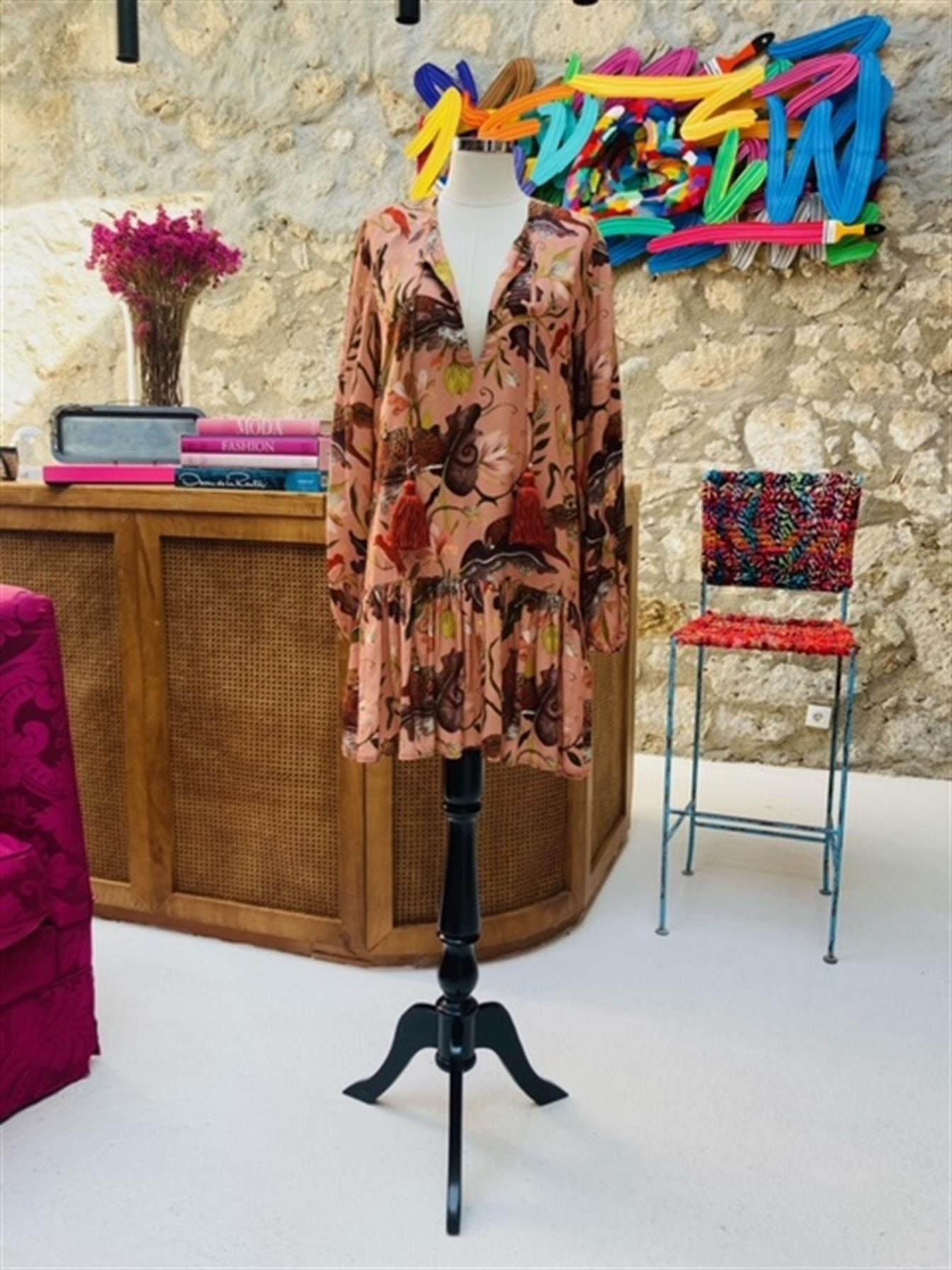 Kaplan Desenli Pomponlu Elbise