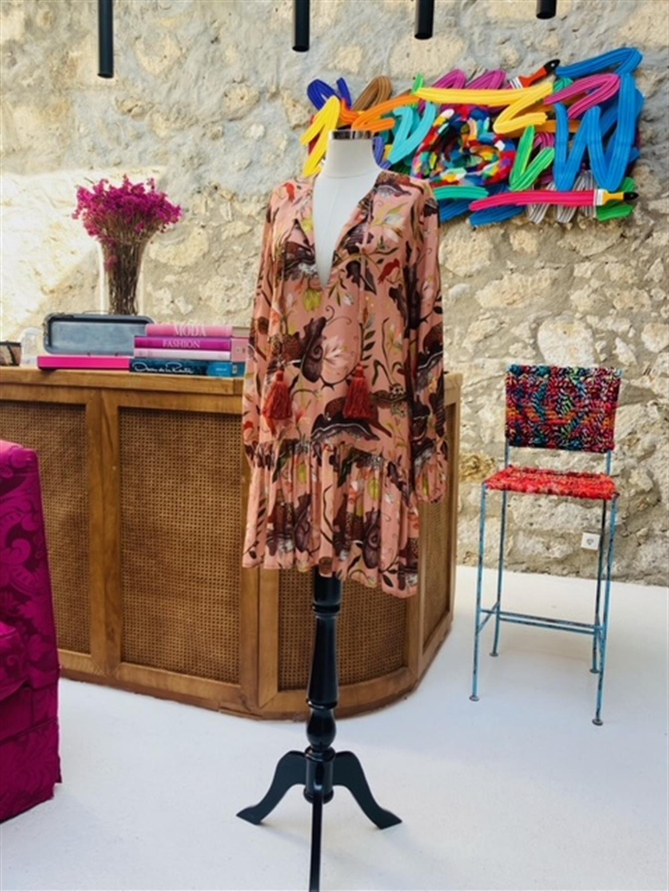 Kaplan Desenli Pomponlu Elbise