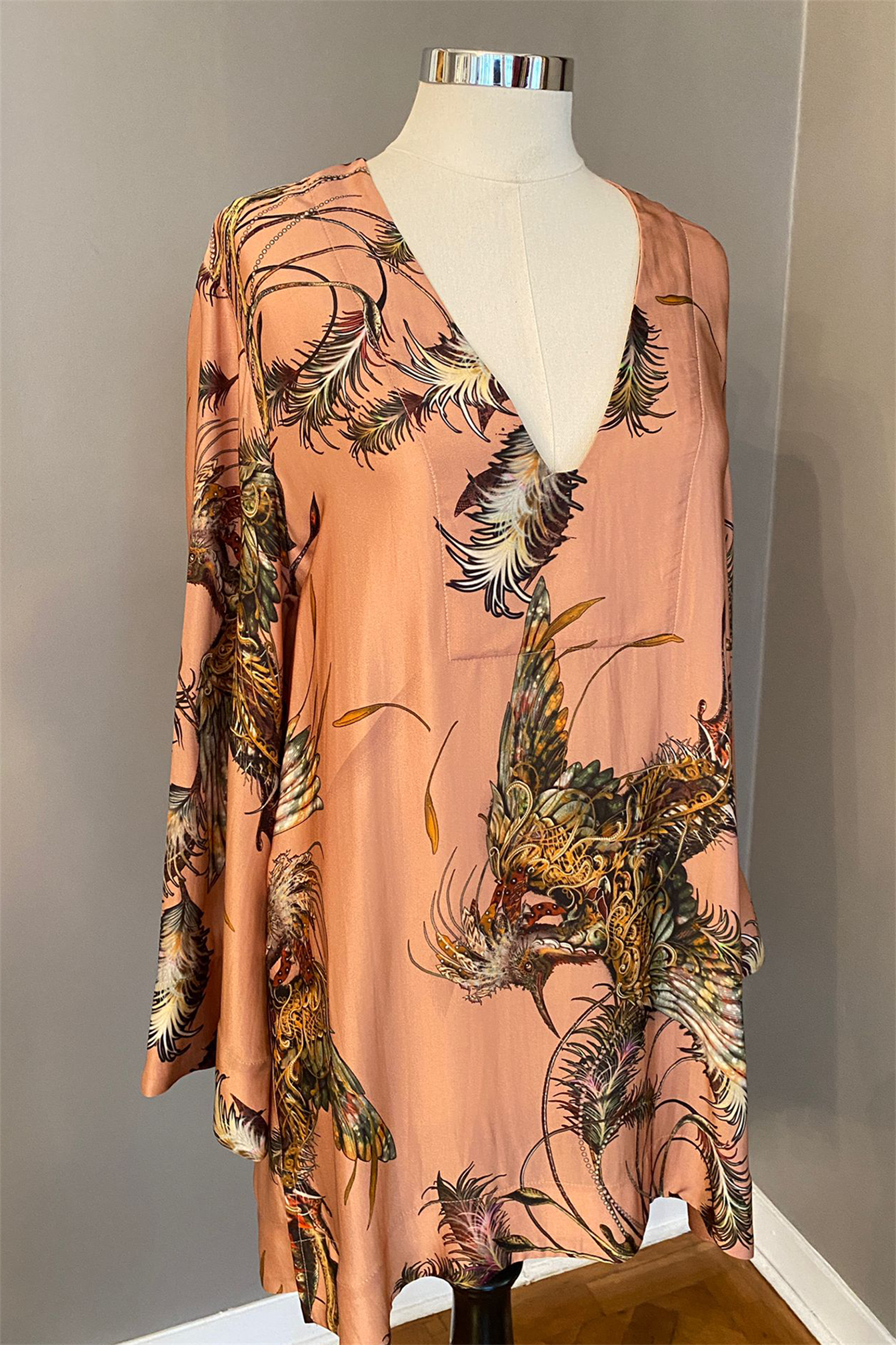 Kuşlu Saten Tunik