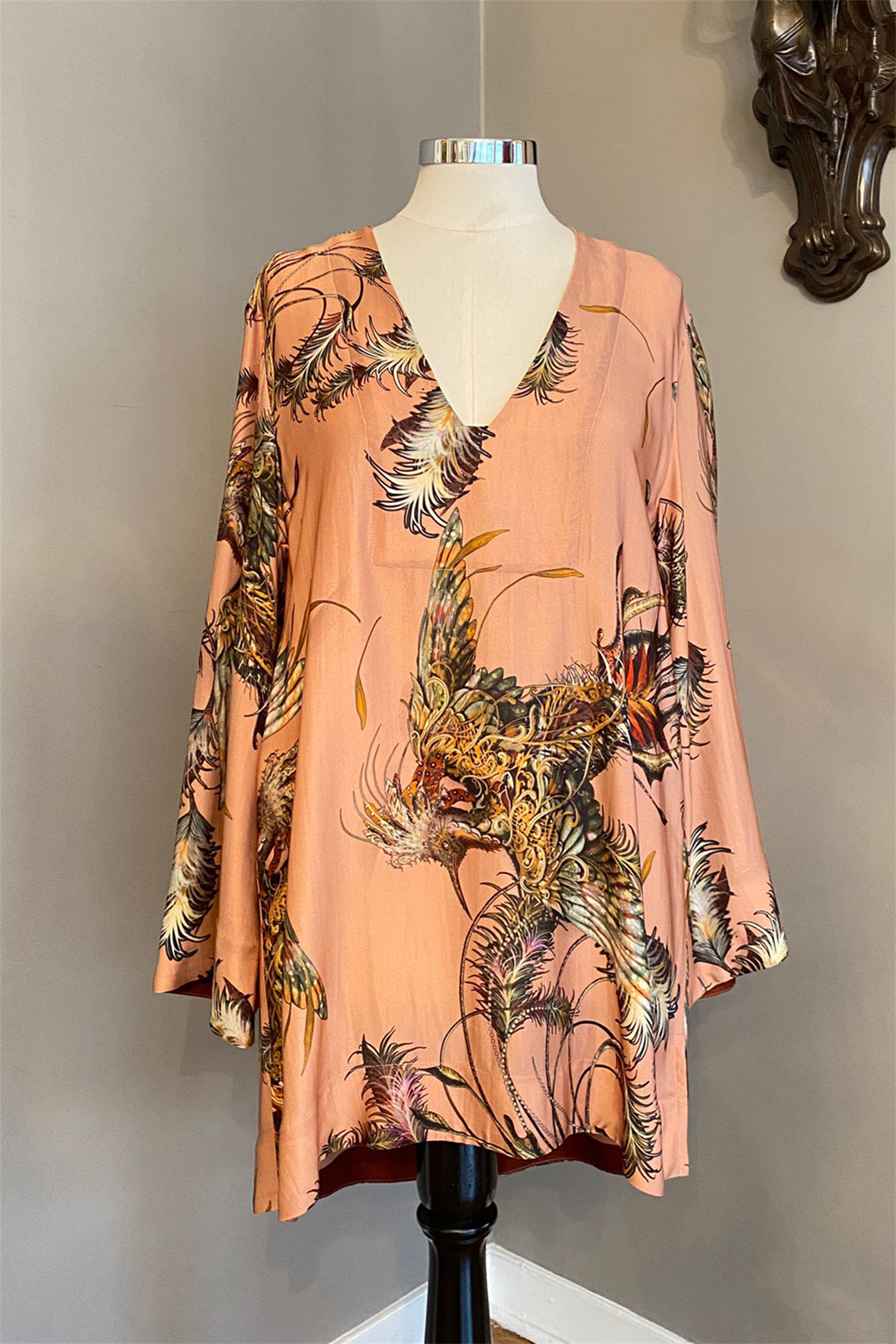 Kuşlu Saten Tunik