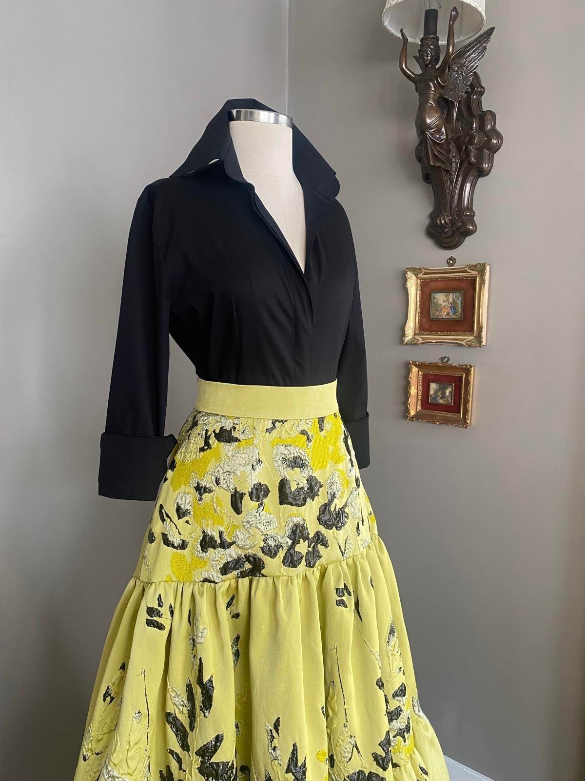 Sarı Desenli Brokar Etek