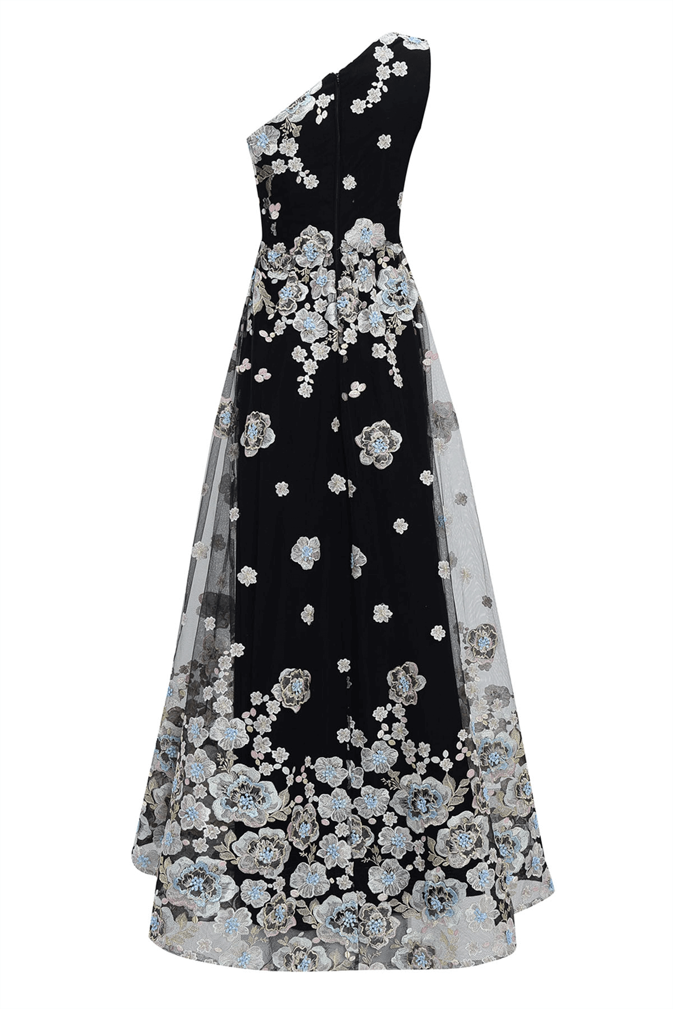 SİREN ERTAN COUTURE ÇİÇEK DETAYLI ŞİFON ELBİSE GÜMÜŞ ABİYE