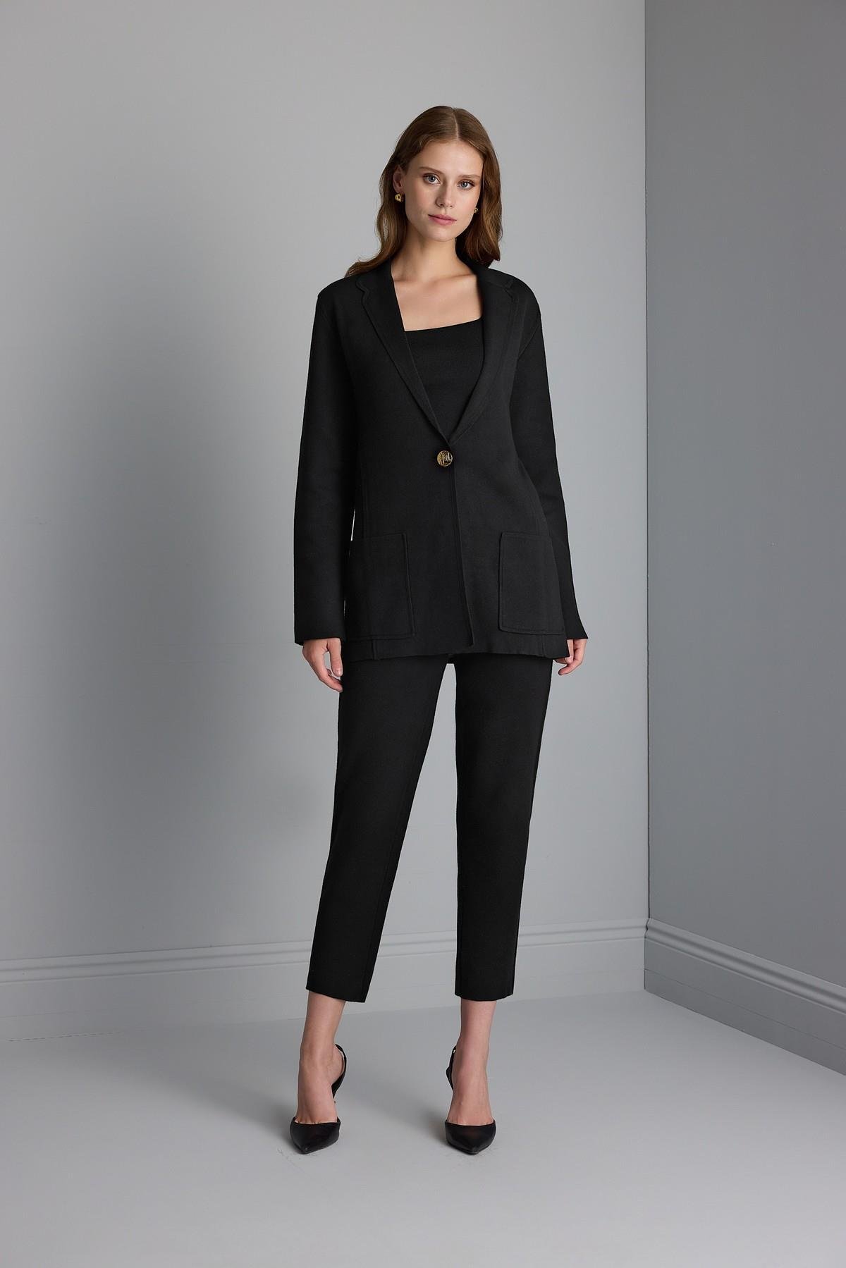 Tek Düğmeli Triko Blazer Ceket