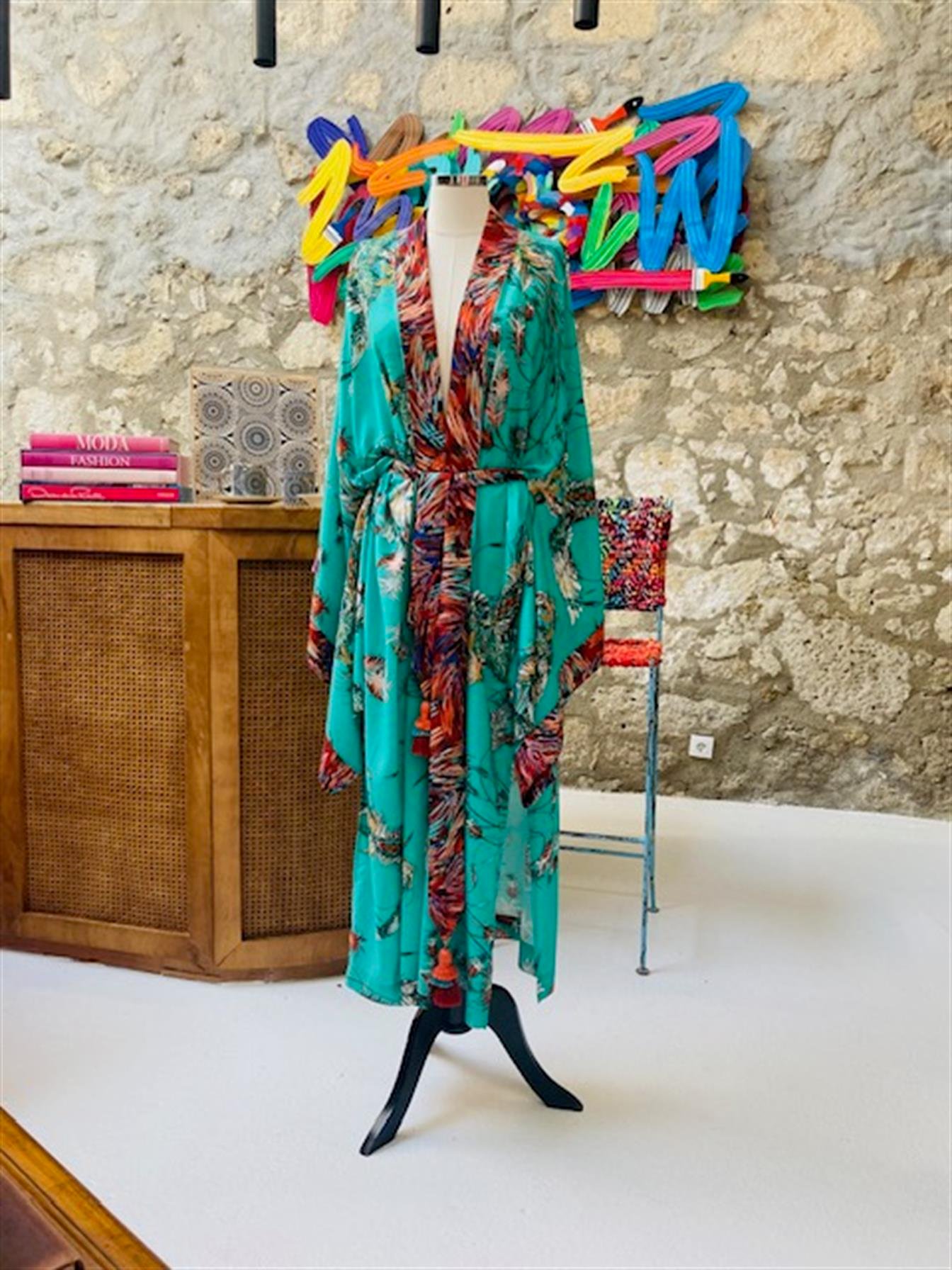 Yeşil Kuşlu Kimono