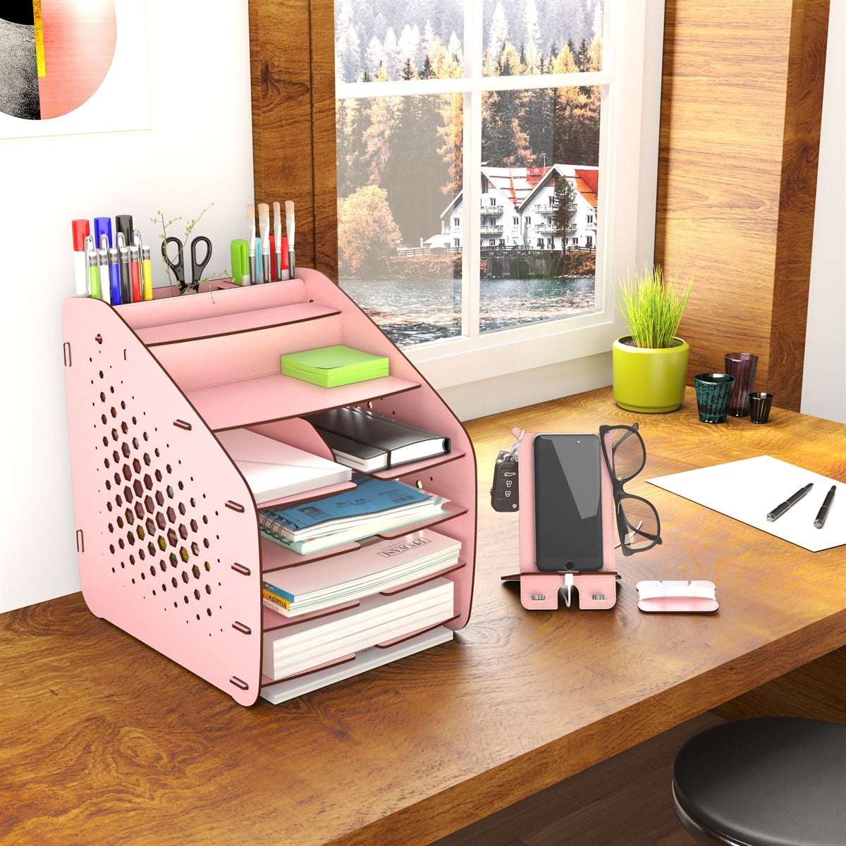 Design OTTO Large Hexa - 6 Renk A4 Evrak Rafı Masaüstü Organizer Düzenleyici MC210604