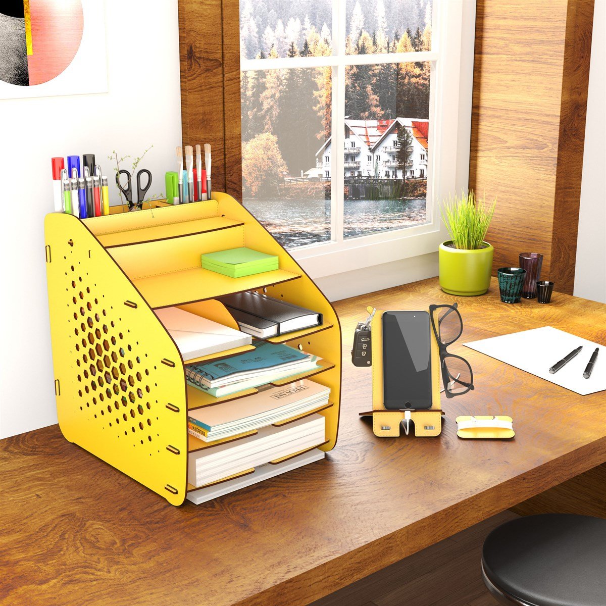Design OTTO Large Hexa - 6 Renk A4 Evrak Rafı Masaüstü Organizer Düzenleyici MC210605