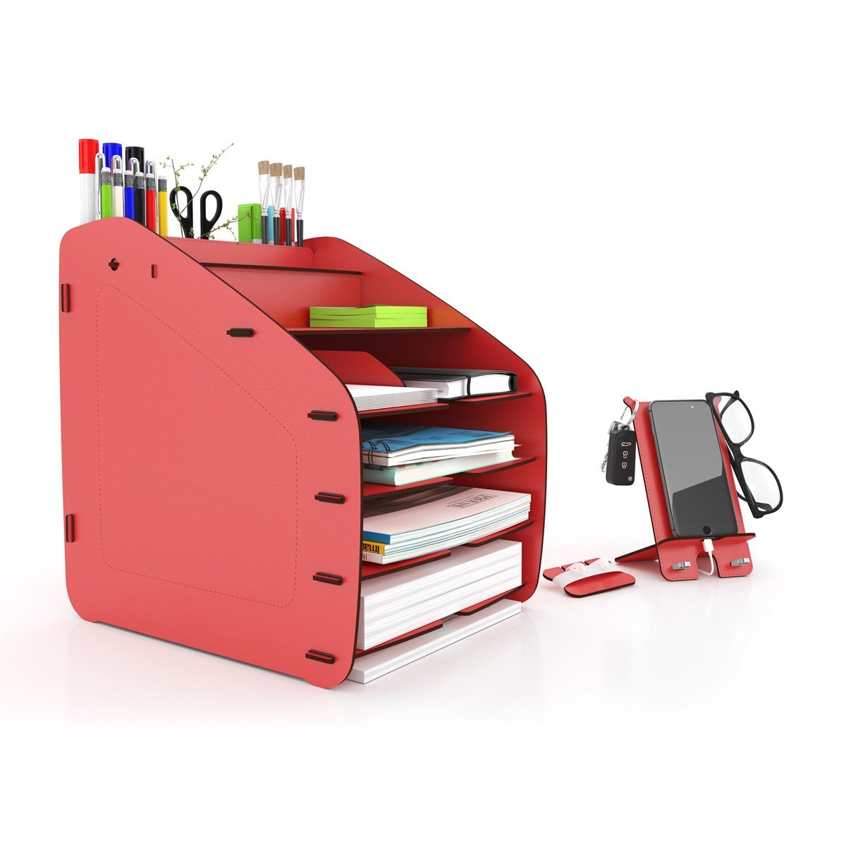 Design OTTO Large Modest - 6 Renk A4 Evrak Rafı Masaüstü Organizer Düzenleyici Kırmızı MC210106