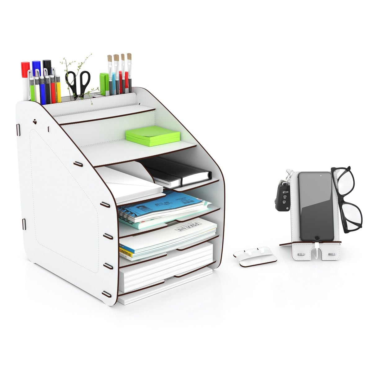 Design OTTO Large Modest - 6 Renk A4 Evrak Rafı Masaüstü Organizer Düzenleyici Beyaz MC210103