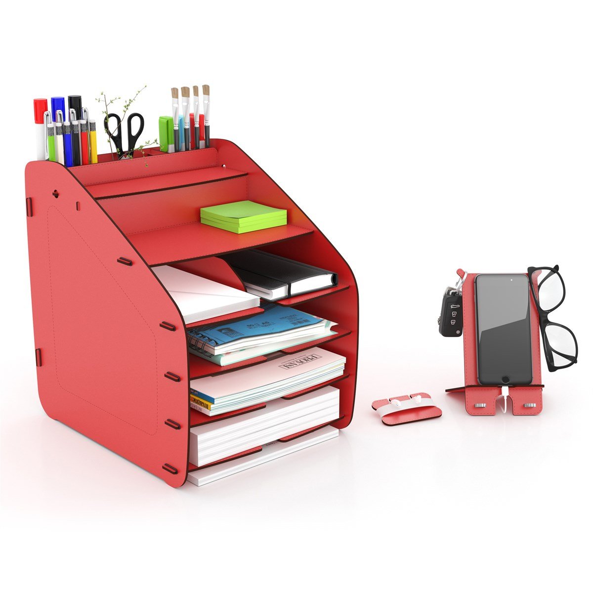 Design OTTO Large Modest - 6 Renk A4 Evrak Rafı Masaüstü Organizer Düzenleyici Kırmızı MC210106