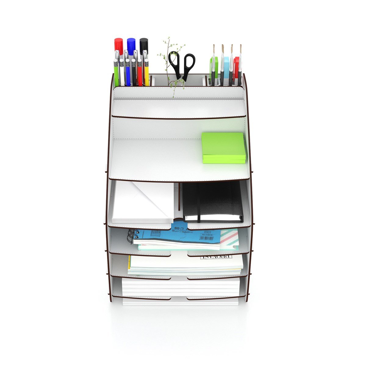 Design OTTO Large Modest - 6 Renk A4 Evrak Rafı Masaüstü Organizer Düzenleyici Beyaz MC210103