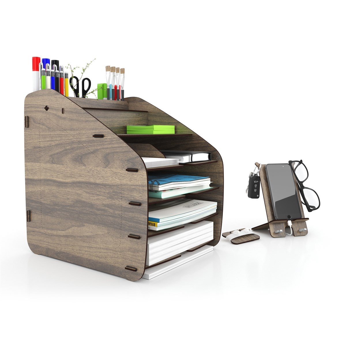 Design OTTO Large Modest - 6 Renk A4 Evrak Rafı Masaüstü Organizer Düzenleyici Ceviz MC210102