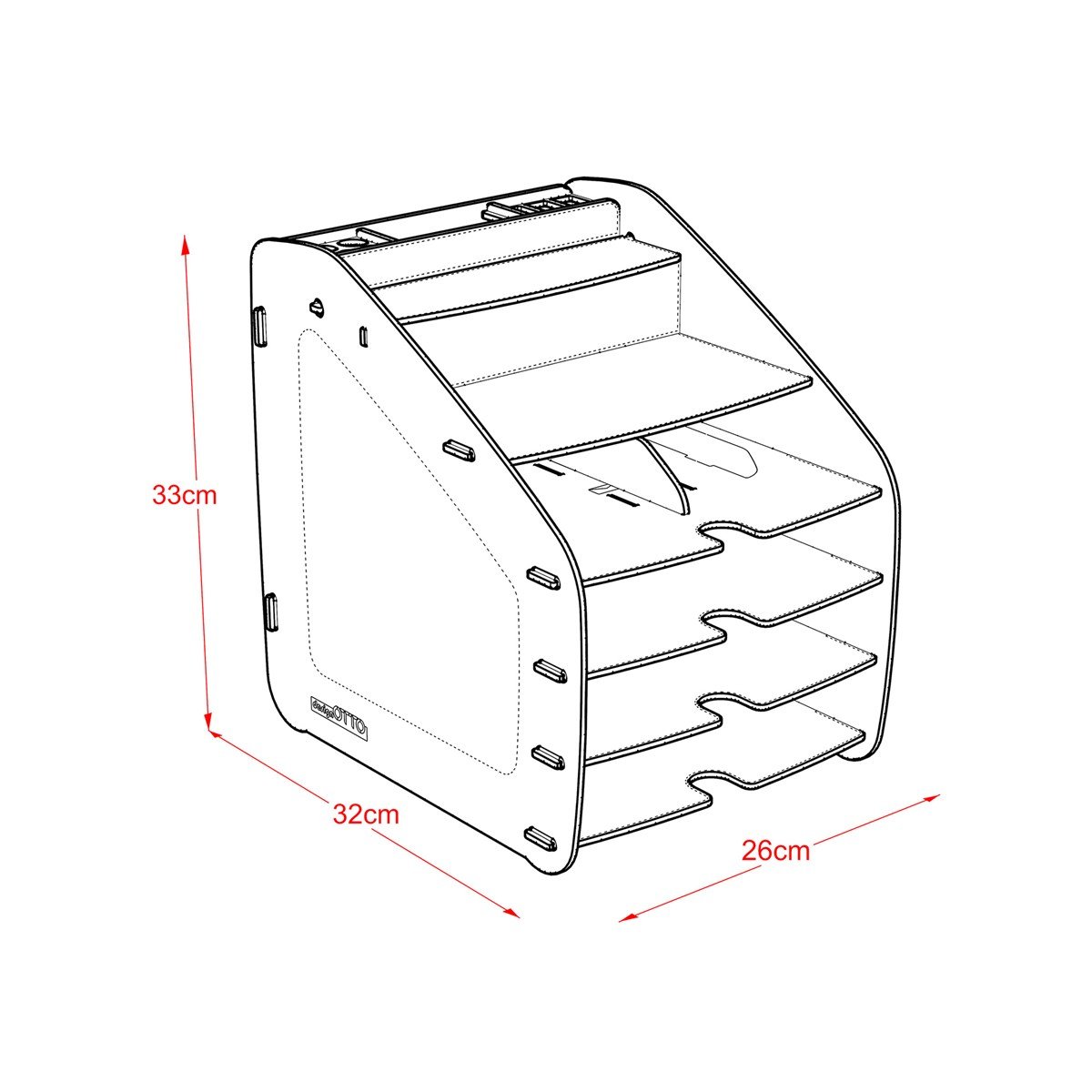 Design OTTO Large Modest - 6 Renk A4 Evrak Rafı Masaüstü Organizer Düzenleyici Kırmızı MC210106