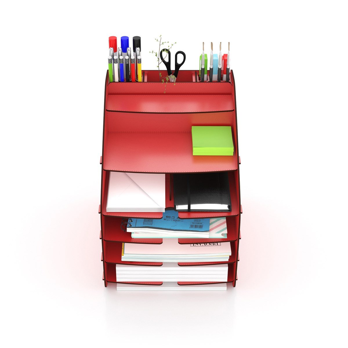 Design OTTO Large Modest - 6 Renk A4 Evrak Rafı Masaüstü Organizer Düzenleyici Kırmızı MC210106