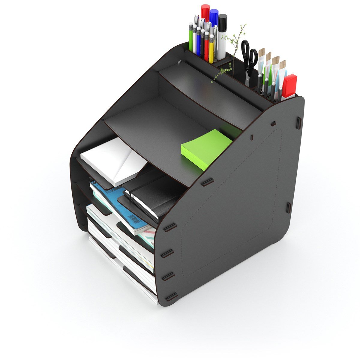Design OTTO Large Modest - 6 Renk A4 Evrak Rafı Masaüstü Organizer Düzenleyici Siyah MC210101