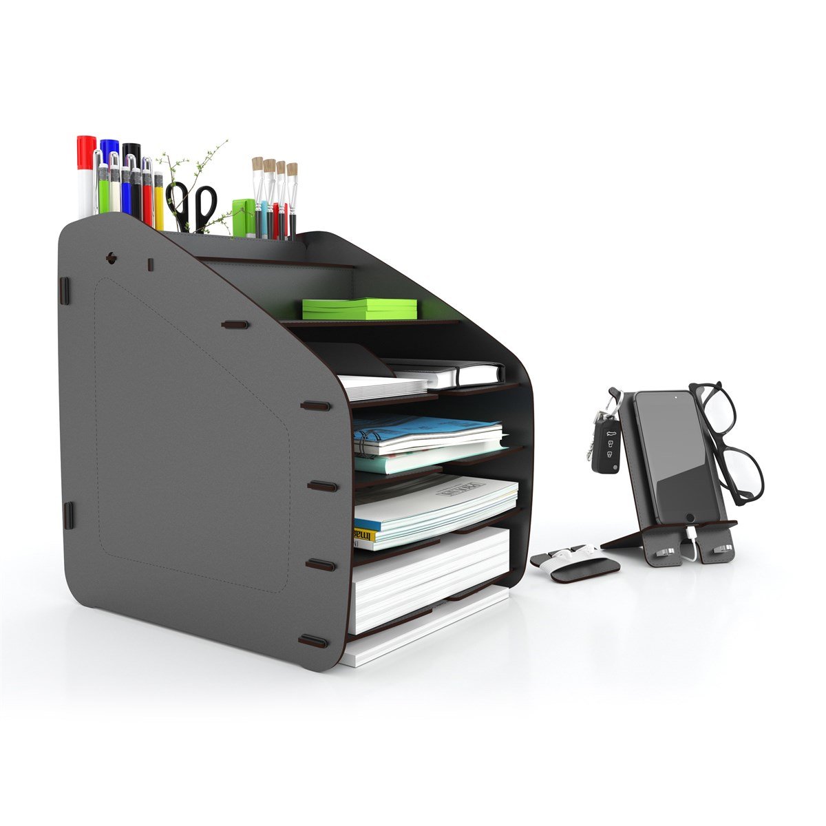 Design OTTO Large Modest - 6 Renk A4 Evrak Rafı Masaüstü Organizer Düzenleyici Siyah MC210101