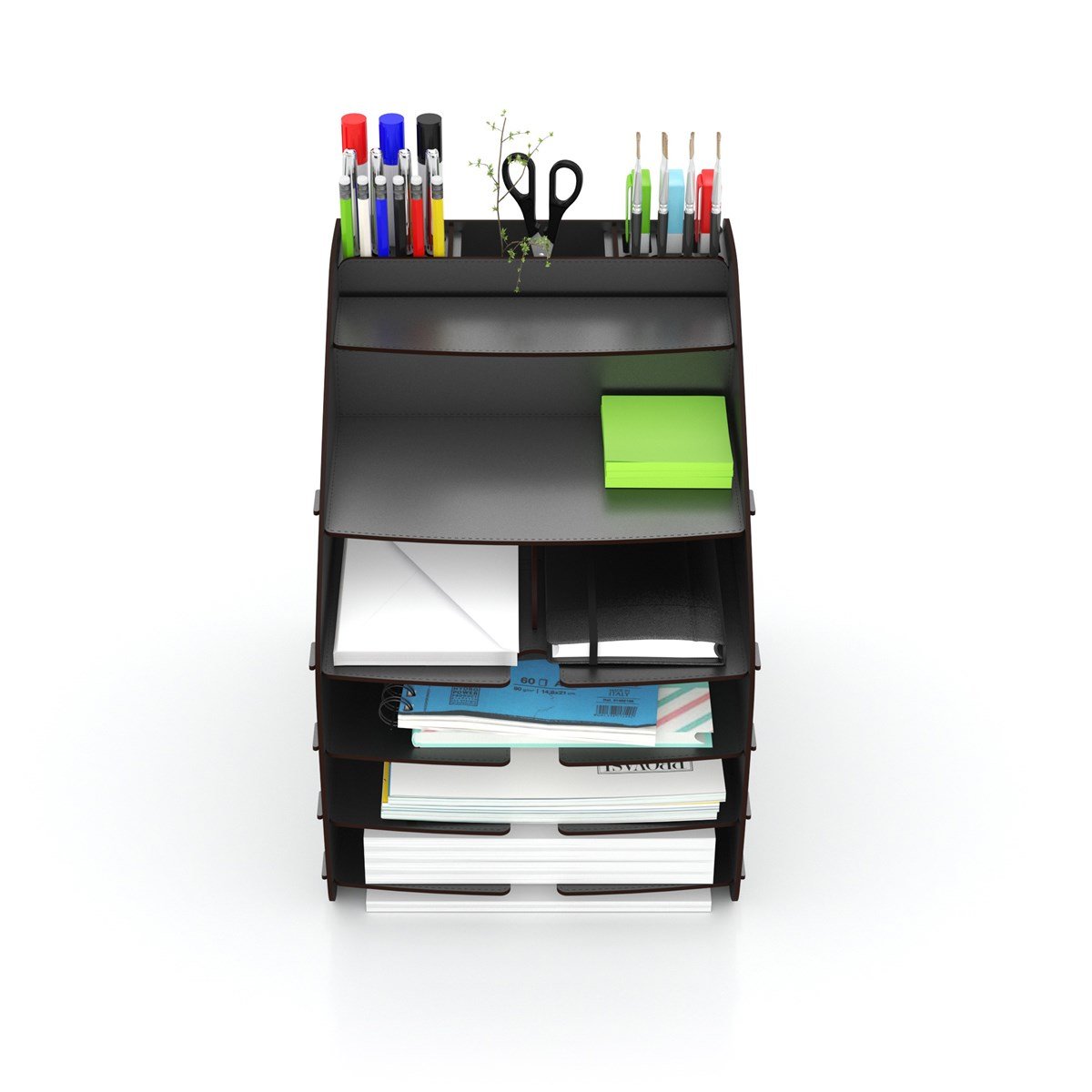 Design OTTO Large Modest - 6 Renk A4 Evrak Rafı Masaüstü Organizer Düzenleyici Siyah MC210101