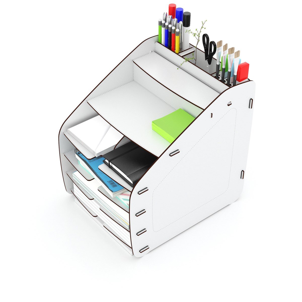 Design OTTO Large Modest - 6 Renk A4 Evrak Rafı Masaüstü Organizer Düzenleyici Beyaz MC210103