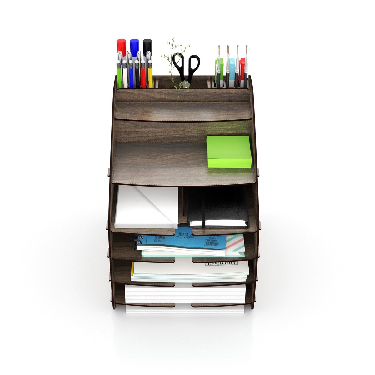 Design OTTO Large Modest - 6 Renk A4 Evrak Rafı Masaüstü Organizer Düzenleyici Ceviz MC210102