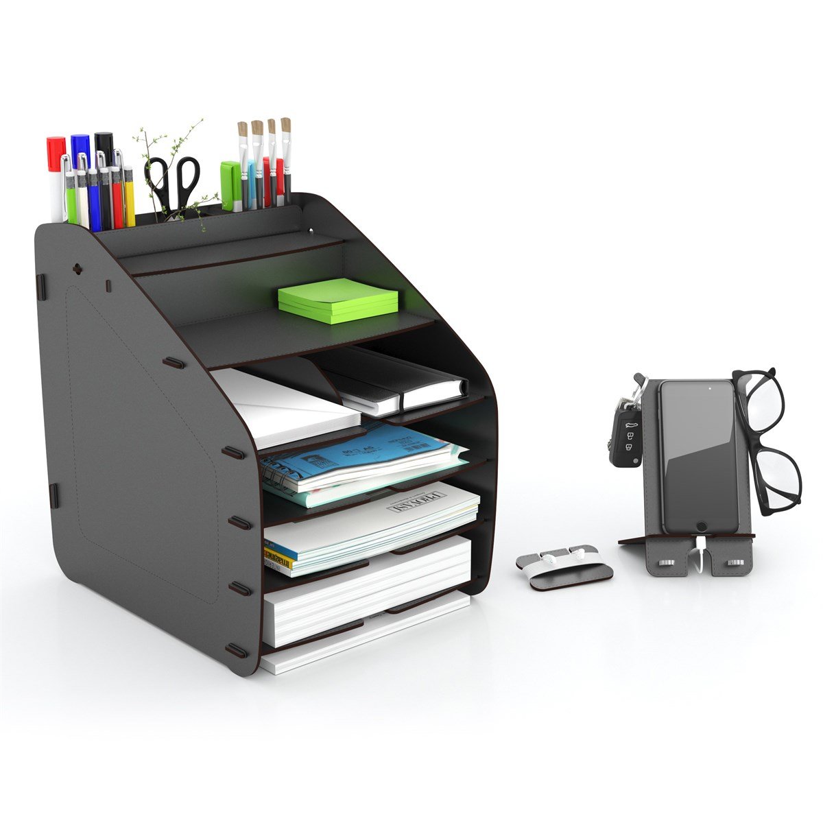 Design OTTO Large Modest - 6 Renk A4 Evrak Rafı Masaüstü Organizer Düzenleyici Siyah MC210101