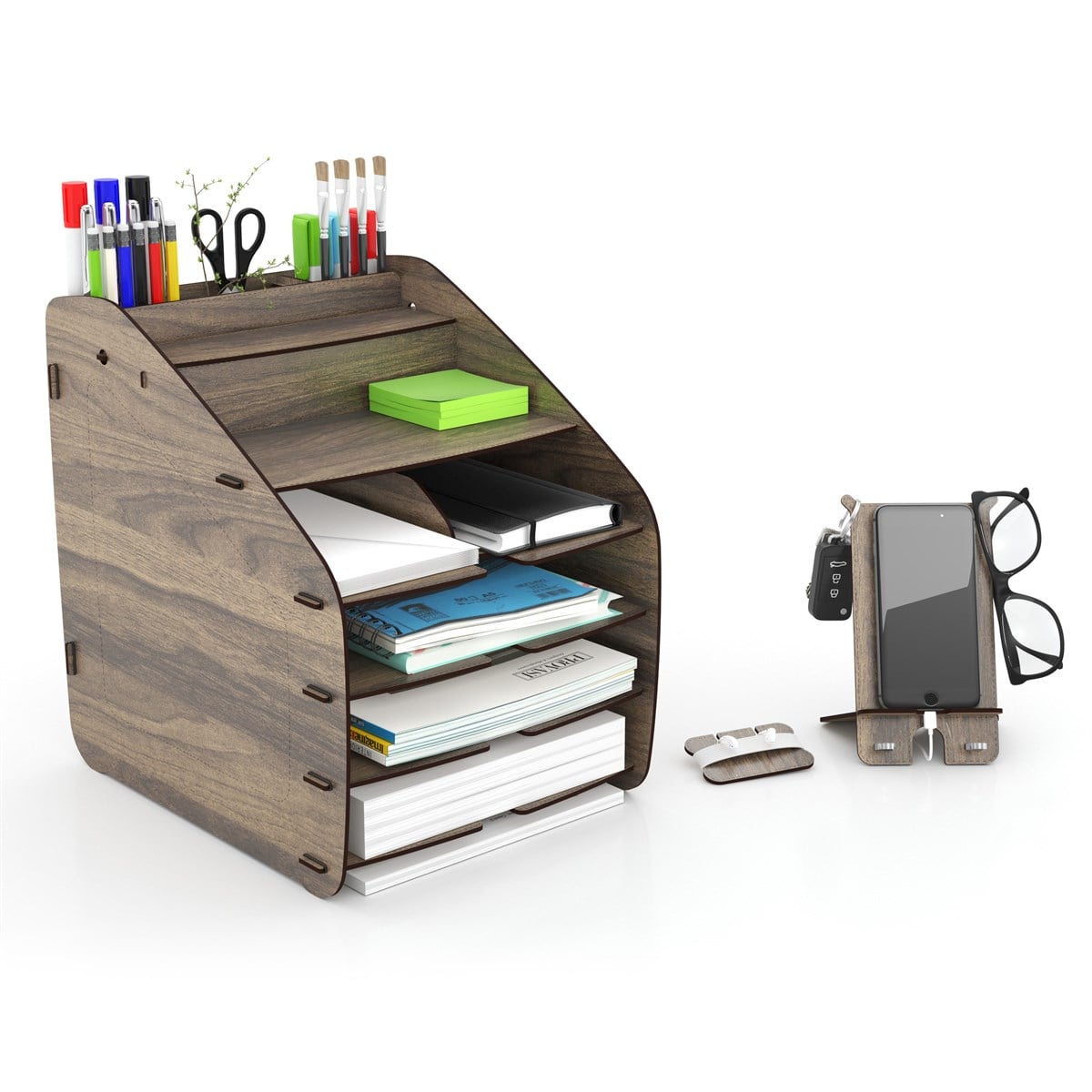Design OTTO Large Modest - 6 Renk A4 Evrak Rafı Masaüstü Organizer Düzenleyici Ceviz MC210102