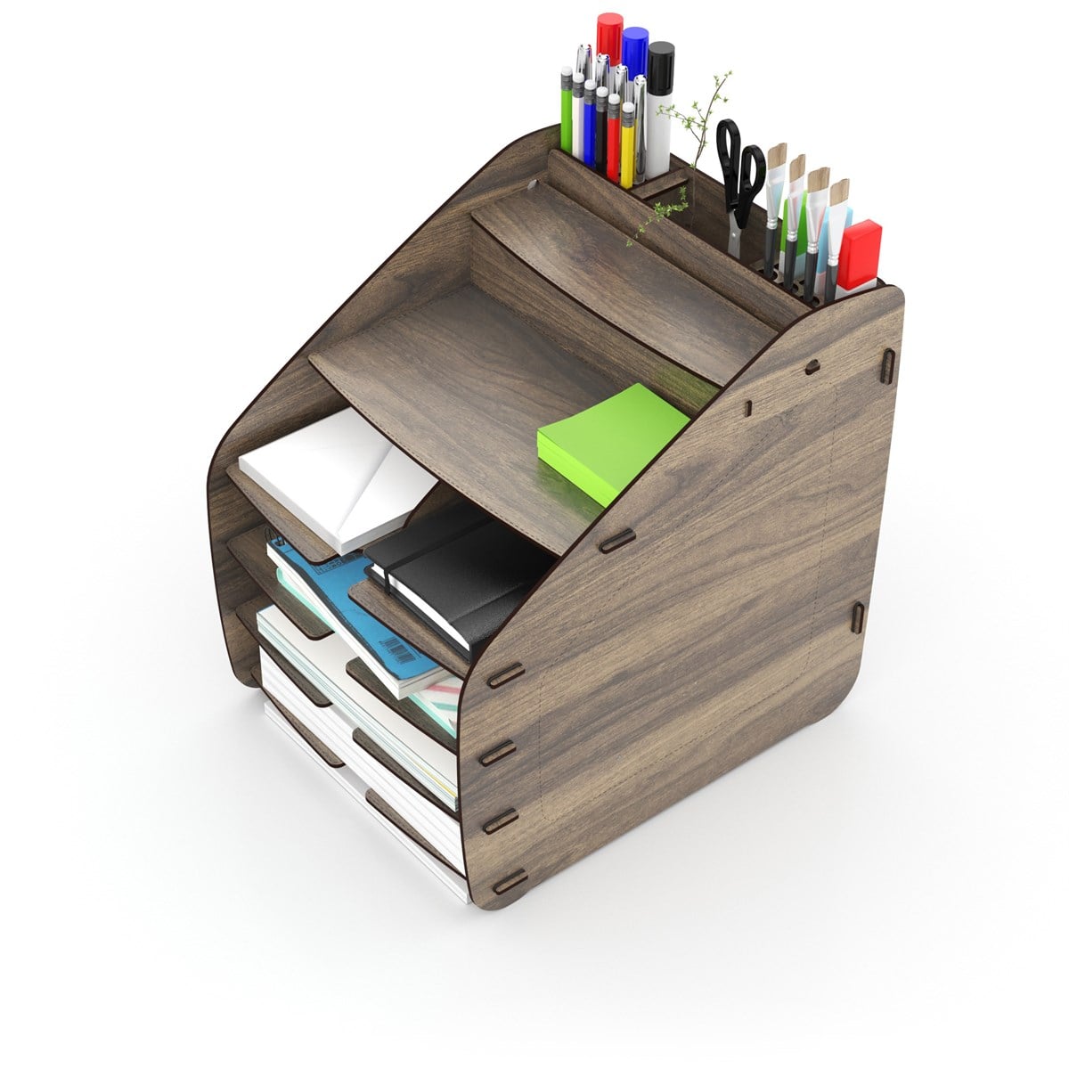 Design OTTO Large Modest - 6 Renk A4 Evrak Rafı Masaüstü Organizer Düzenleyici Ceviz MC210102
