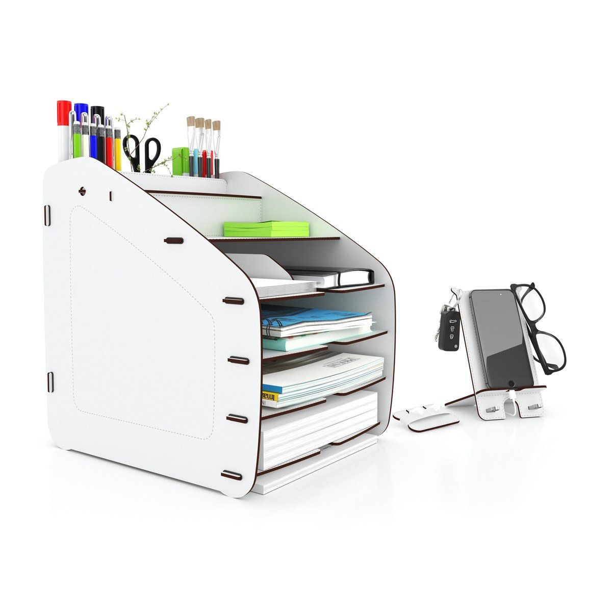 Design OTTO Large Modest - 6 Renk A4 Evrak Rafı Masaüstü Organizer Düzenleyici Beyaz MC210103