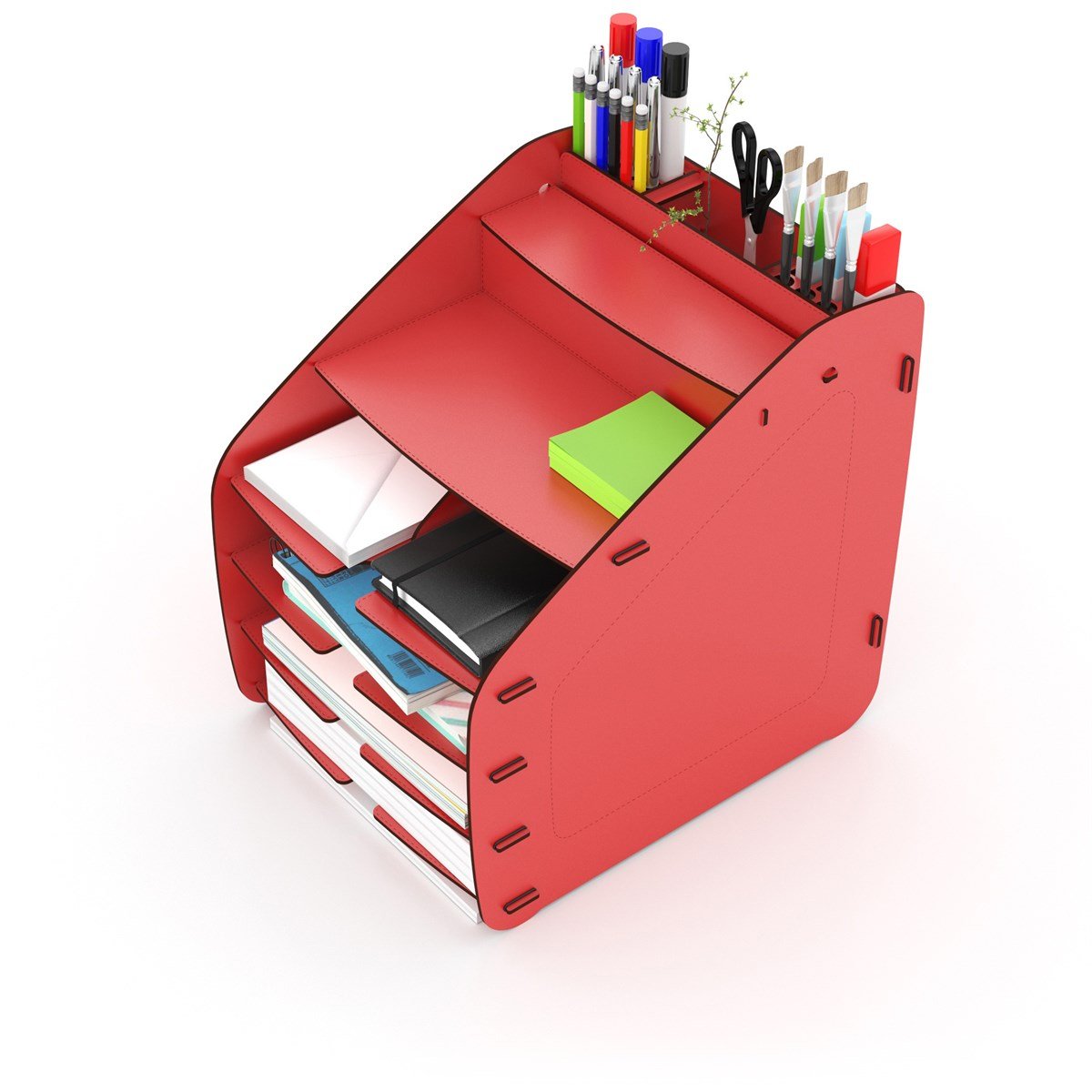 Design OTTO Large Modest - 6 Renk A4 Evrak Rafı Masaüstü Organizer Düzenleyici Kırmızı MC210106