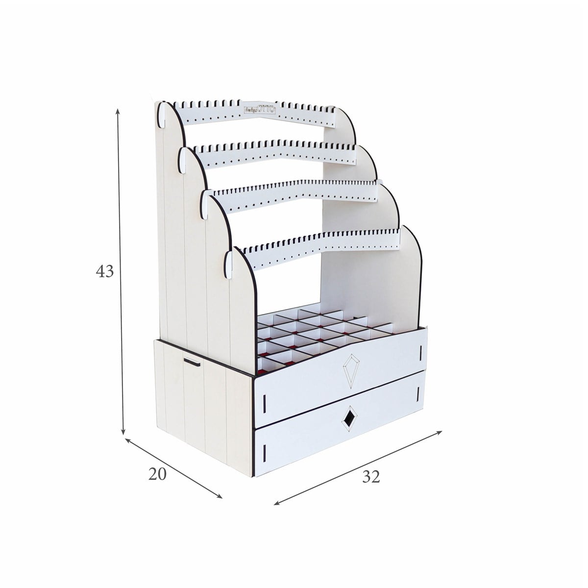 Diamond Large Organizer Kozmetik Makyaj Kolye Küpe Yüzük Takı Kutusu Düzenleyici (Beyaz)