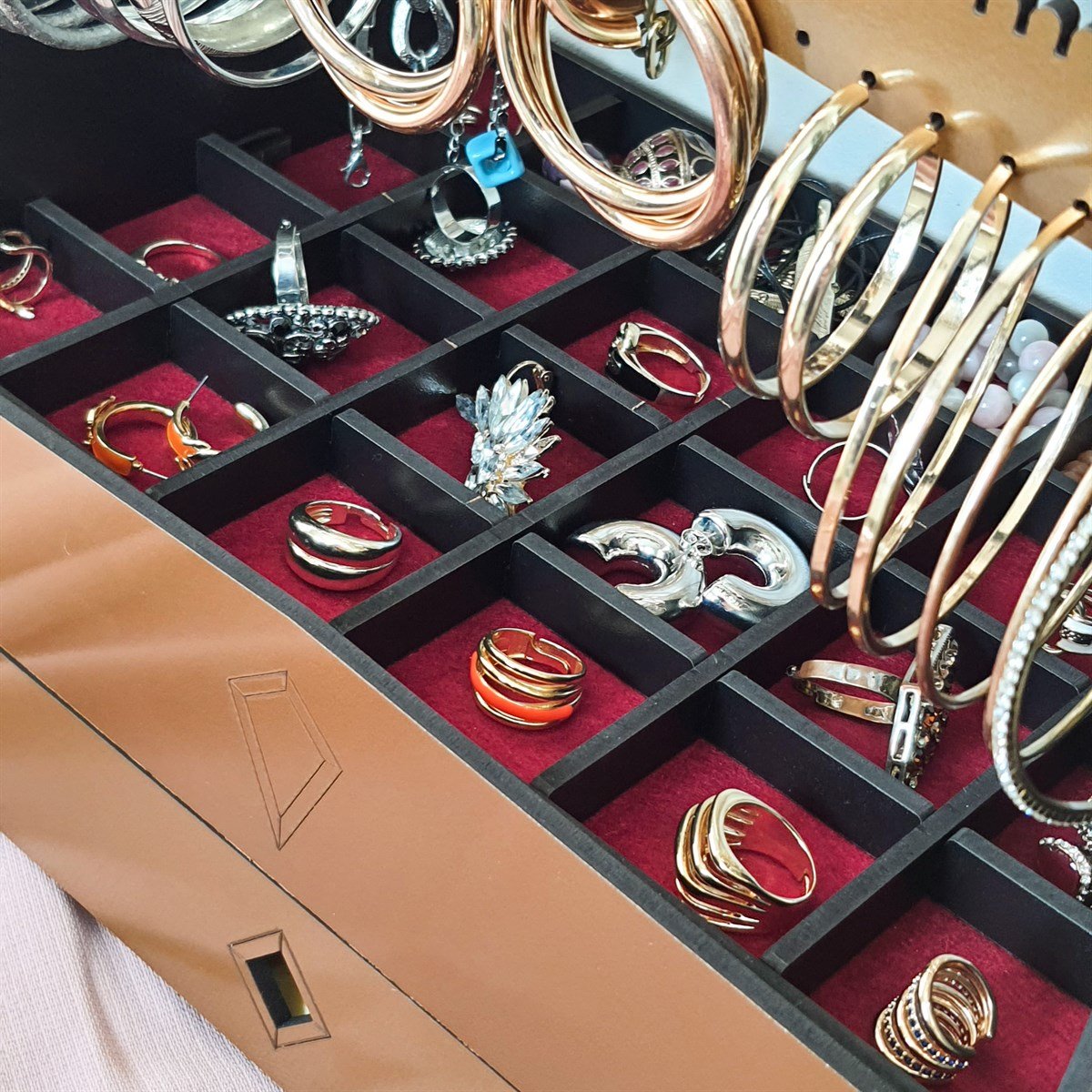 Diamond Large Organizer Kozmetik Makyaj Kolye Küpe Yüzük Takı Kutusu Düzenleyici (Siyah)