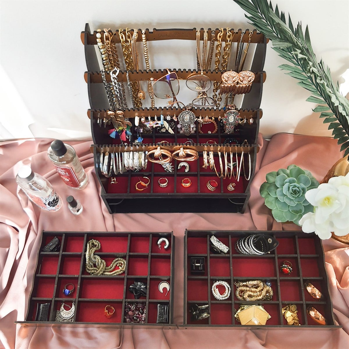 Diamond Large Organizer Kozmetik Makyaj Kolye Küpe Yüzük Takı Kutusu Düzenleyici (Siyah)
