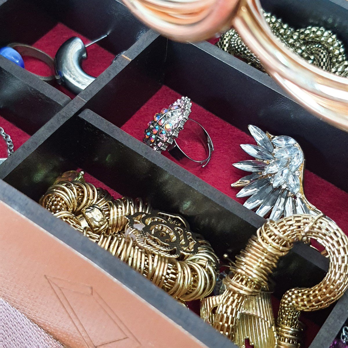 Diamond Small Organizer Kozmetik Makyaj Kolye Küpe Yüzük Takı Kutusu Düzenleyici (Siyah)