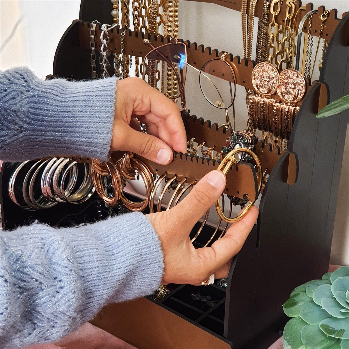 Diamond Small Organizer Kozmetik Makyaj Kolye Küpe Yüzük Takı Kutusu Düzenleyici (Siyah)