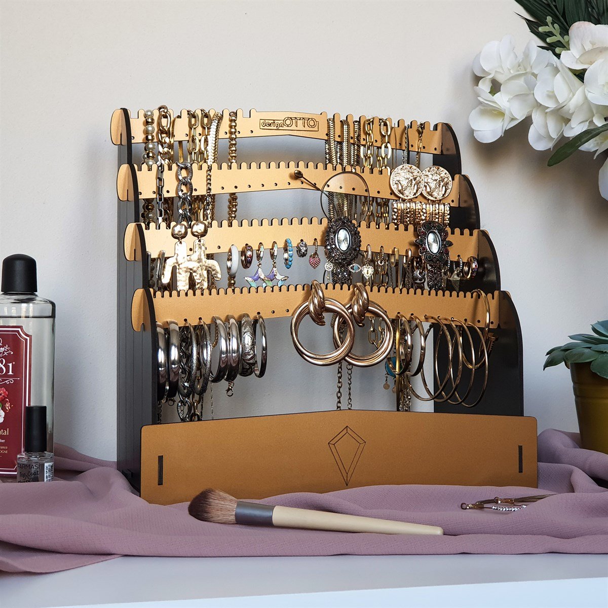 Diamond Small Organizer Kozmetik Makyaj Kolye Küpe Yüzük Takı Kutusu Düzenleyici (Siyah)